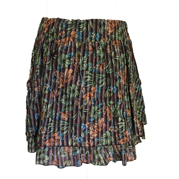 American Rag Cie Floral Brown Tiered Skirt Size L - Picture 5 of 7